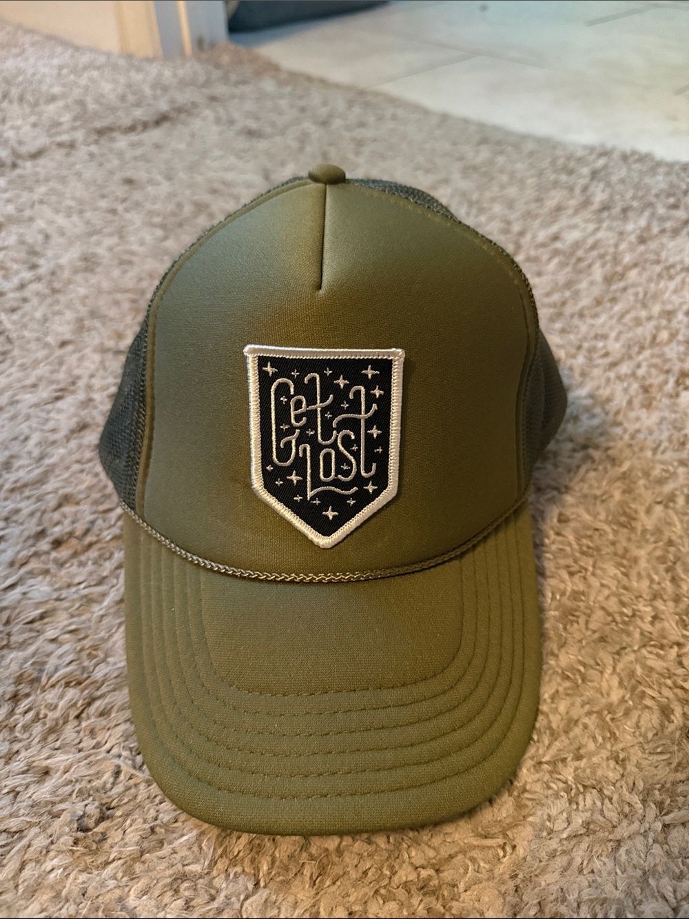 Olive Green Patch Trucker Hat
